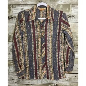 Vintage Koret of California Womens Floral Striped Collared Button Front Shirt